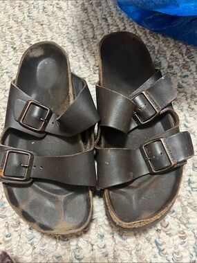 Birkenstock  Dark Brown Double Buckle Slides